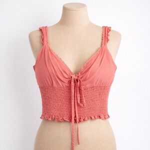 Y2K Urban Outfitters Smocked Babydoll Crop Top Size S Pink Ruffle Coquette Fairy